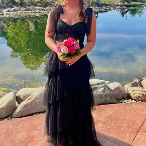 Elegant Black Tiered Prom Dress